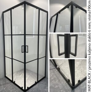 Tuš kabina MAT-BLACK prozirno staklo 6 mm; H-190cm